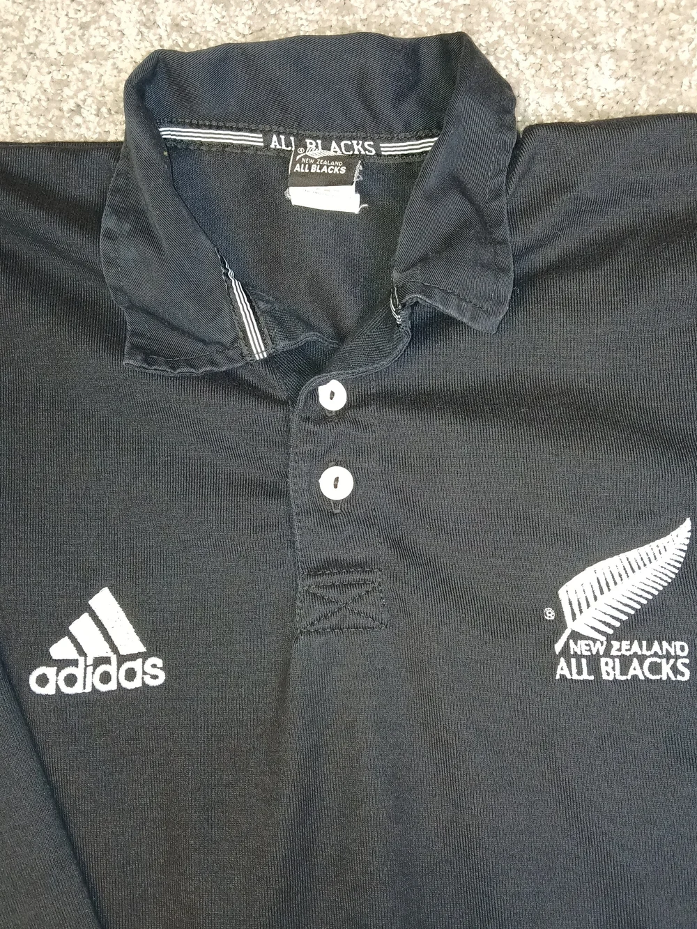 Vintage Adidas New Zealand All Blacks Black Rugby Polo Shirt for Men -‎ Large